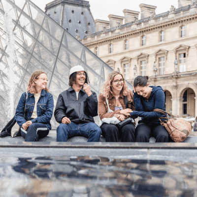 Students outside the Louvre in Paris.