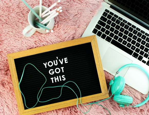study desk essentials Black board with 'you've got this'