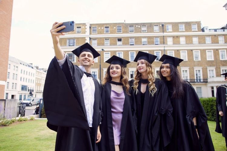 University of London Graduation 2022 images. Graduates from 2019–2022. Shot at Friends House, London.