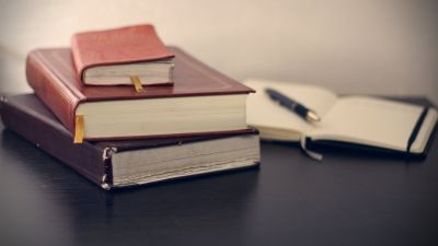 Law books placed on table