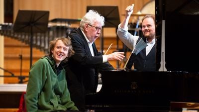 Sir Harrison Birtwistle (composer) in the middle