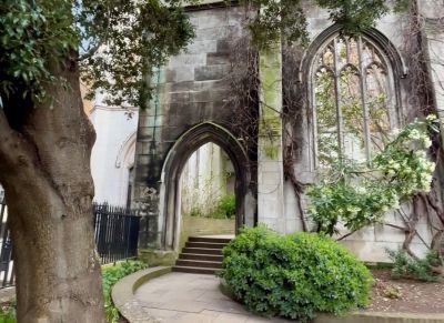 Image of church ruins and gardens