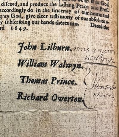 Pamphlet from 1649, annotated in a 17th-century hand