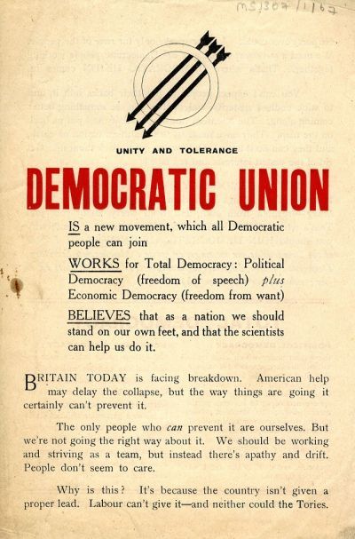 Democratic Union flyer, c.1947