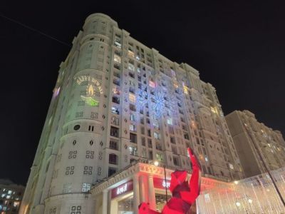 Building lit up with Diwali lights
