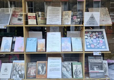 Shop window display of books 