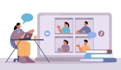 Animation of people talking on an online chat