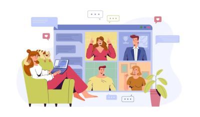 Animation of people talking on an online chat