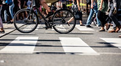 Pedestrian crossing showing walkers and bikers