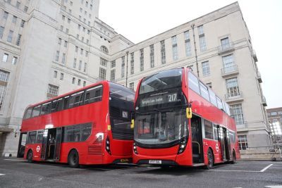 Double decker buses in Senate House carpark