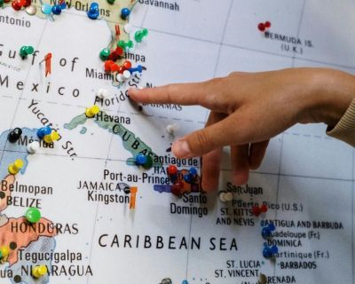Worldwide map with focus on the Caribbean