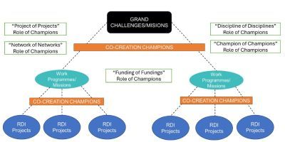A diagram showing the various roles of champions in addressing and overcoming challenges