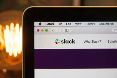 Image of laptop with Slack homepage