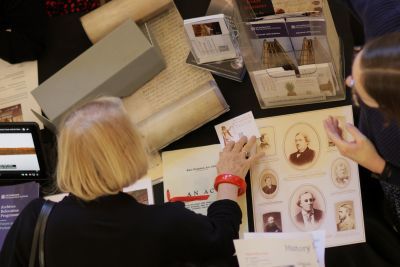 Two people analysing material at History Day 2023